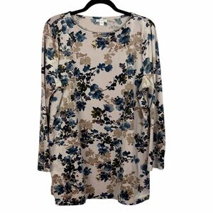J. Jill Pure Jill Casual Floral Long Sleeve Pockets Velour Tunic Top Large